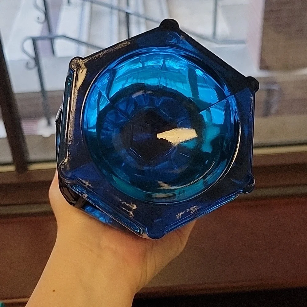 Viking Glass Bluenique Blunique Blue Swung Vase Planter Atomic MCM Vintage Epic - Picture 6 of 7